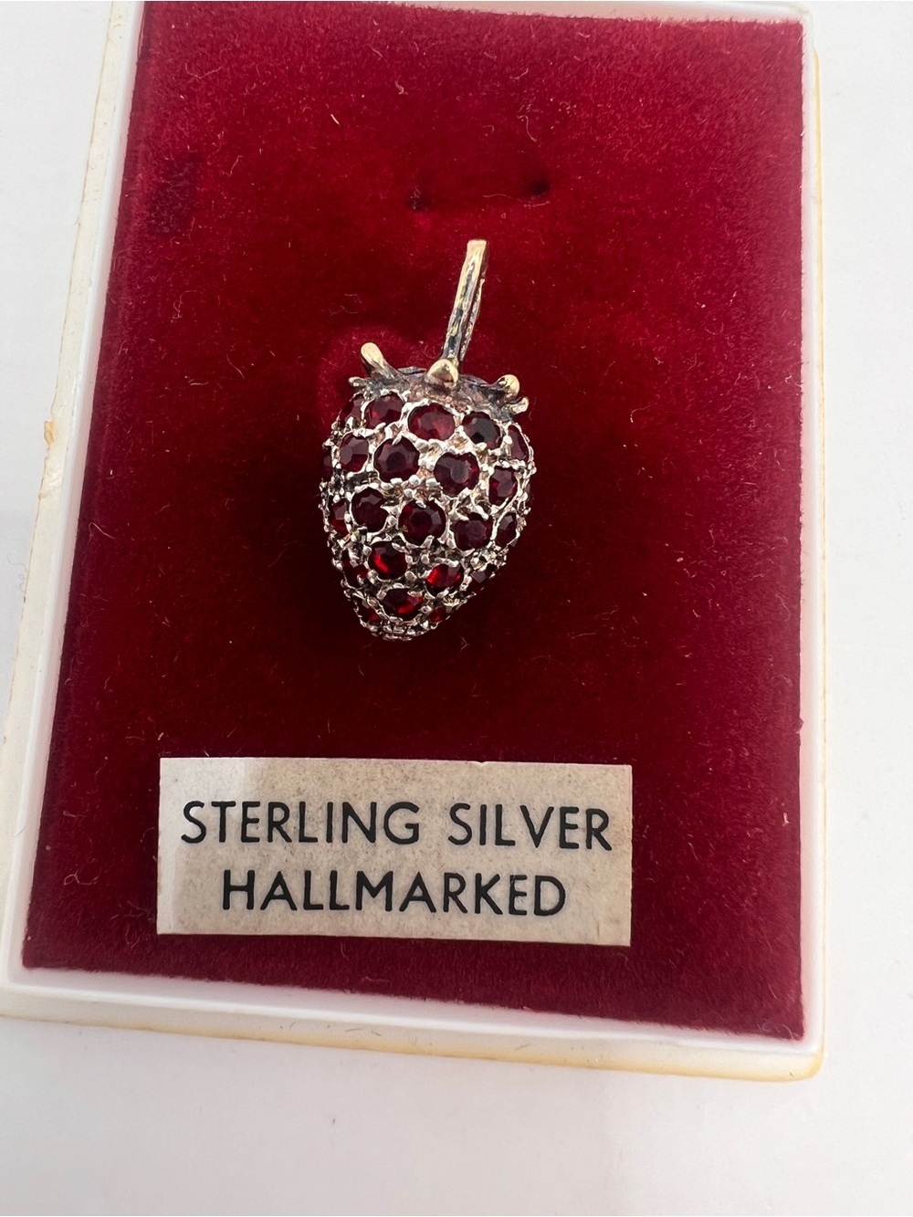 Sterling Silver Red Strawberry Pendant Marked 925
